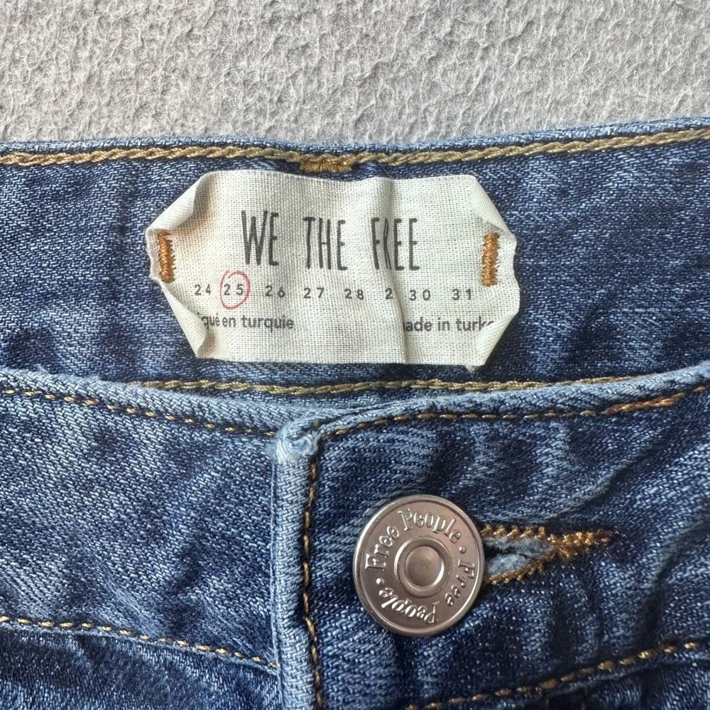 Free People Jeans Womens 25 Blue We The Free Straight Leg Distressed Raw Hem